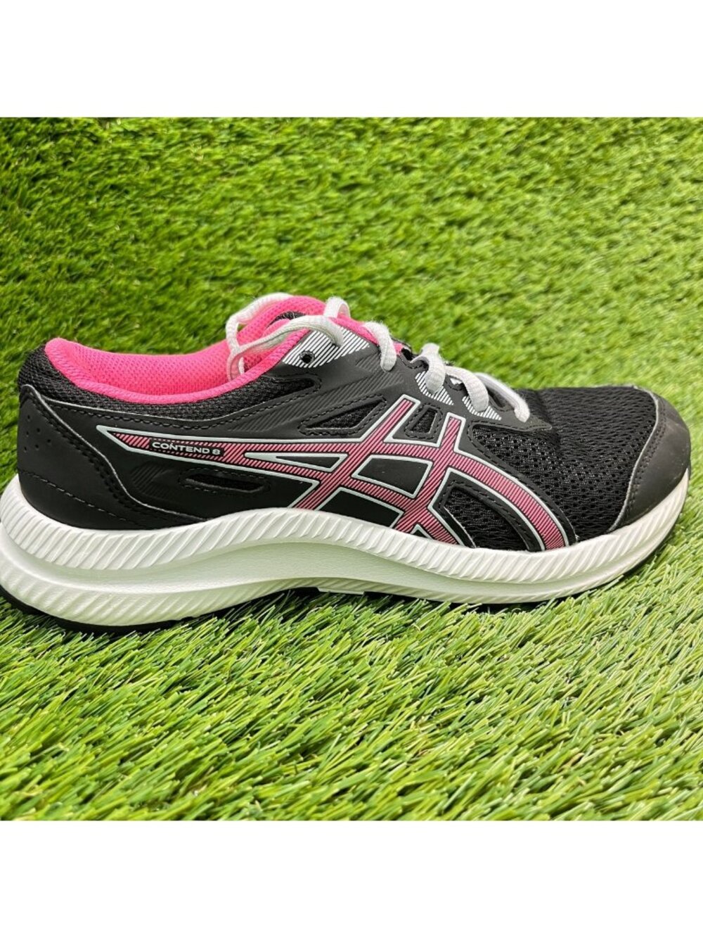 Asics Contend 8 Girls Size 5Y Black Pink White Running Athletic Shoes Sneakers